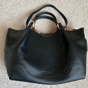 BEAUTIFUL Sondra Roberts Squared Large Black Faux Leather Shoulder Bag Purse NWT